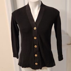 Gretchen Scott black cardigan with gold buttons XS